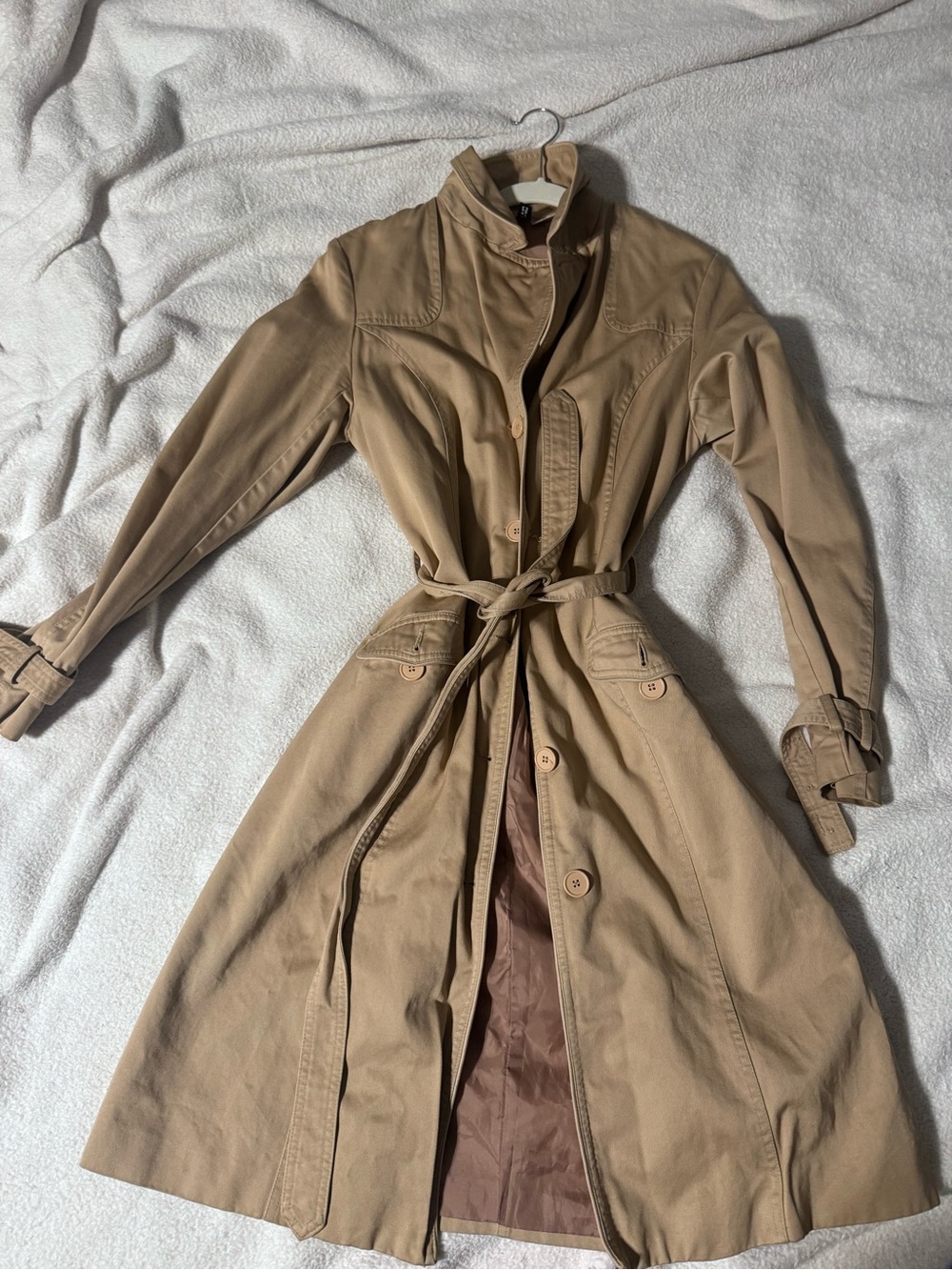 Divided Tan Belted Trench Coat